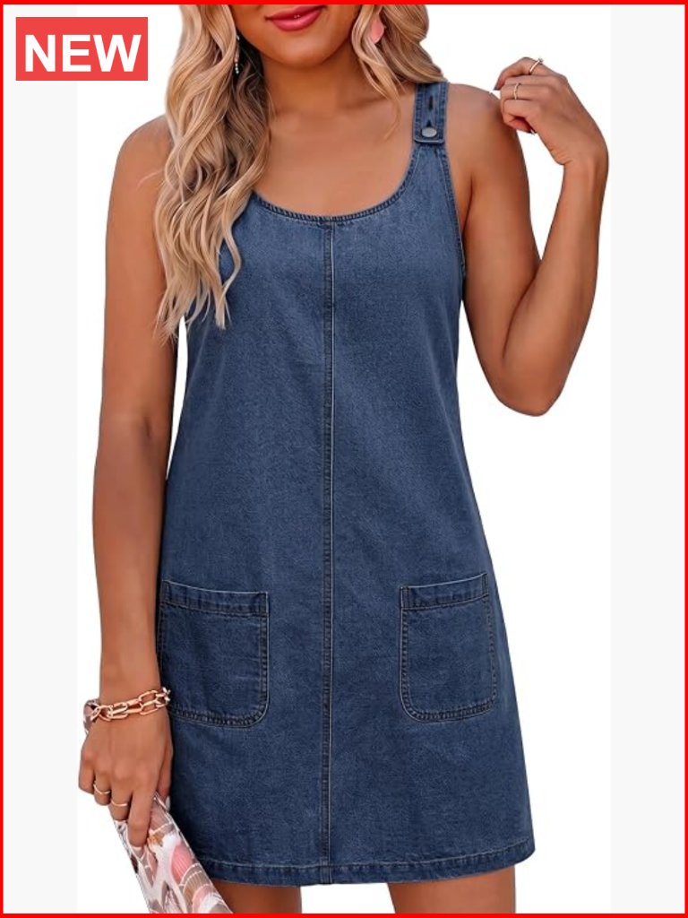 Sleeveless Casual Denim Dress Shift Crew Neck Cowgirl Outfit